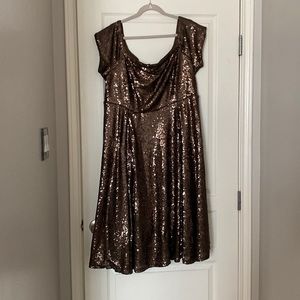 Brown sequin off the shoulder dress